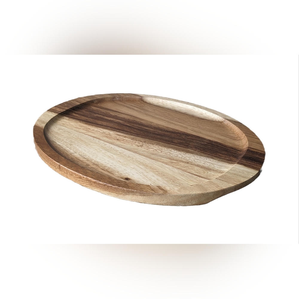 Wooden Decor Tray Acacia Wood Serving Coffee Table Oval Plate 15" x 11" Boho MCM